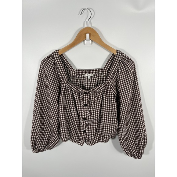 Madewell Tops - Madewell Womens Top XS Brown Gingham Cottagecore Boho Granola 100% Cotton